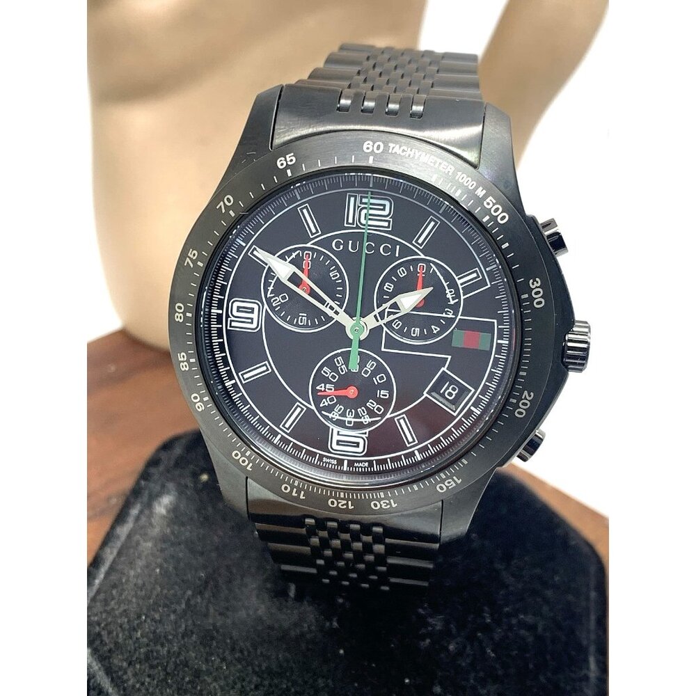 Gucci Men's Watch YA126217 G-Timeless Swiss Quartz Chronograph Black Steel 46mm - Picture 1 of 15